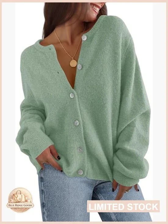 Chunky Knit Cardigan Sweater Open Front Button Down Long Sleeve Loose Fit - Picture 1 of 7